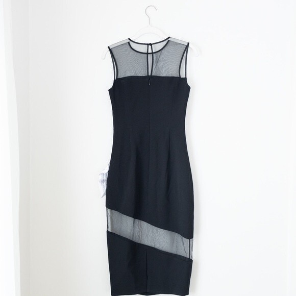 Dress the Population Valerie Sheer Panel Illusion Midi Little Black Dress Size S - Picture 6 of 10